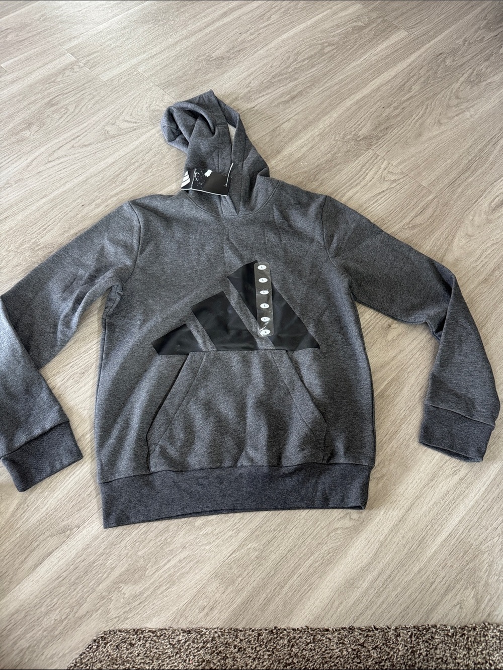 adidas Boys Gray Pullover Hoodie with Black Logo Graphic